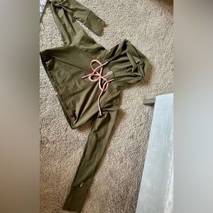 Free People cropped top - olive green and pink trim